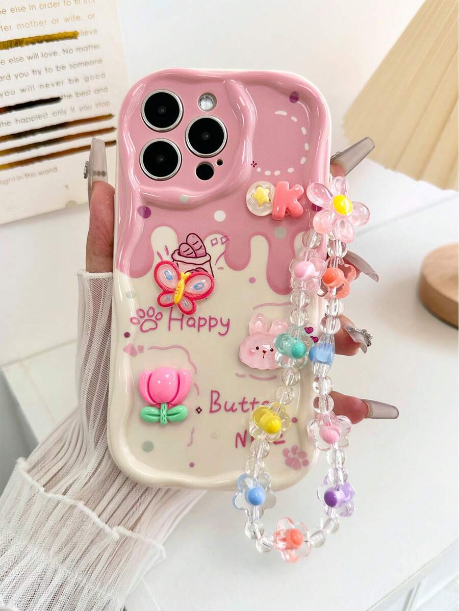 卡通图案彩绘油画纹理波浪边保护壳带链条配件，新款兼容Iphone15/iPhone14，糖果色防摔创意手机壳兼容 XR/7/8，兼容iPhone15 Pro Max、iPhone13、iPhone14、Apple 11软壳，P12防摔，XS直边彩绘，Redmi防水防震防摔防刮