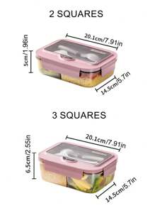 1pc Plastic Bento Lunch Box With Divider, Microwave Safe Portion Meal Prep Container, Mobile Phone Holder Christmas Gift,School Supplies - Multicolor - View 2