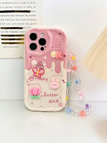 卡通图案彩绘油画纹理波浪边保护壳带链条配件，新款兼容Iphone15/iPhone14，糖果色防摔创意手机壳兼容 XR/7/8，兼容iPhone15 Pro Max、iPhone13、iPhone14、Apple 11软壳，P12防摔，XS直边彩绘，Redmi防水防震防摔防刮