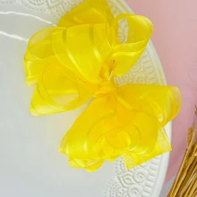 Children's Bow / Medium Bow / Yellow Bow / Delicate Bow / Party Bow / Organza Bow - Màu vàng - Xem 3