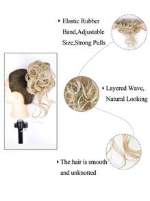 凌亂包子頭發片，輕輕鬆鬆的捲度髮型搭配鬈曲編織馬尾髮環，優雅設計時尚派對必備單品