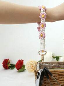 1pc Flower Chrysanthemum Wrist Strap Small Daisy Key Chain Hand Woven Key
