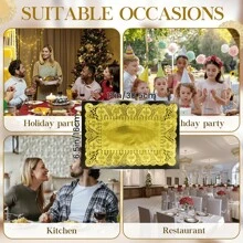 100 件金色纸质蕾丝餐垫纸质餐垫 - 装饰性和一次性用于甜点油炸食品、婚礼餐具装饰、蛋糕包装 - 圆形/椭圆形/矩形婚礼派对礼品袋学校用品食品袋食品盒适用于糖果巧克力饼干等。 - 金色 - 查看 17