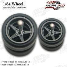 Kicarmod Llantas de goma KicarMod 1/64, neumáticos delanteros pequeños y traseros grandes, D: 11mm*13mm, radios de estrella de cinco puntas, neumáticos para piezas modificadas de coche de juguete de deportivo o muscle car, adecuado para entusiastas del modelismo con cierta habilidad manual