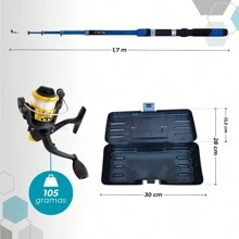 Kit completo de pesca  com 2 varas telescópicas + 2 Molinetes Ultra light + Maleta com iscas e acessórios