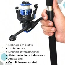 Kit completo de pesca  com 2 varas telescópicas + 2 Molinetes Ultra light + Maleta com iscas e acessórios
