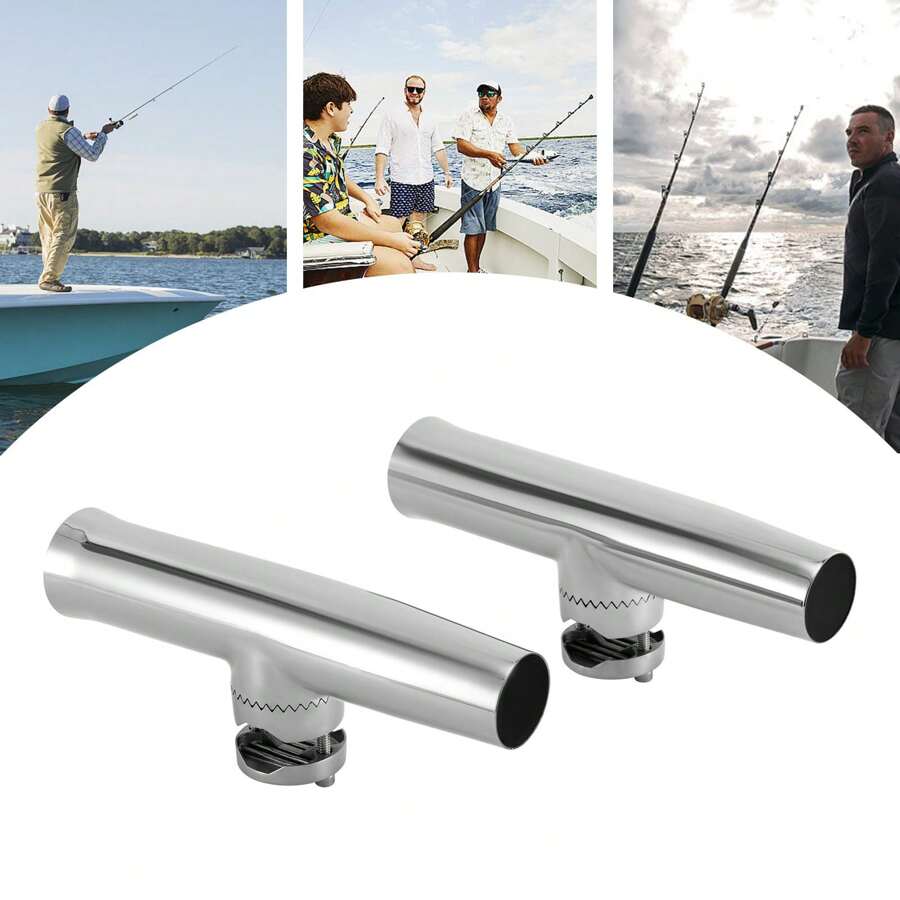 2Pcs Fishing Rod Holder, Rail Mmount Fishing Rod Holder, Fishing Rod Holder - Silver - View 1