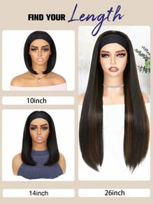 14英寸女士发箍假发，棕色渐变，无胶波波头假发，直发，耐热合成纤维，带发箍，适合日常佩戴和派对场合 - 棕色 - 查看 5