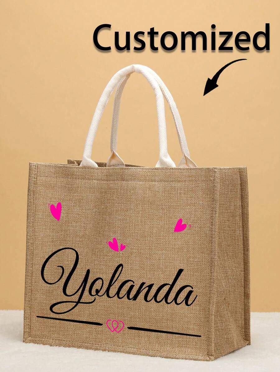 1pc Gepersonaliseerde linnen tas Uw eigen ontwerp Vrouwen Aangepaste Tote Bag Voor Winkelen Linnen Tassen, Uniek Ontwerp (Foto, Landschap, Illustratie), Opvouwbaar, Grote Capaciteit, Lichtgewicht, Stijlvol, Gepersonaliseerde Tote Bag, Schoudertas, Casual Boodschappentas, Tote Bags Initial Classic Cadeau Tas Gepersonaliseerd Voor Bruiloft, Verjaardag, Strand, Vakantie - Kaki - Bekijken 1