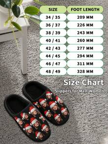 Customized Women's Christmas Slippers, 3D Printed Photo, Plush Christmas Gift, Warm And Cozy Indoor Slippers. Suitable As Christmas Gifts For Mother, Father, Fiancee, Family, Children, Friends, Brothers And Sisters - Black - View 6