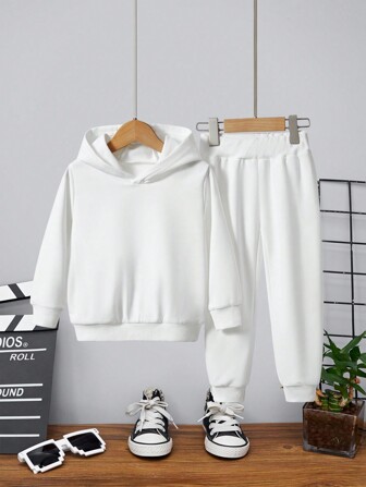 Set de 2 piezas con sudadera con capucha y pantalón de chándal de unicolor para niños y niños pequeños, otoño/invierno