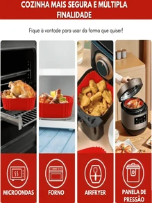 Kit 3 unidades Cesto de silicone quadrado para fritadeira airfryer, microondas reutilizável