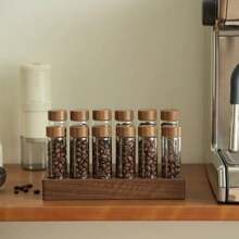 6/12 件带盖核桃木底座咖啡包架 - 可重复使用的玻璃储存容器，用于存放新鲜咖啡豆，包括展示架 - 非常适合厨房和餐厅装饰