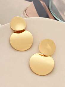 2pcs Fashion Non Piecred Clip On Earrings Gold Black Metal Round Disc Statement Ear Clips For Women Party Gift - Clip - View 3