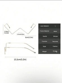 1个女士不规则W形水钻装饰眼镜框 - 金色 - 查看 3