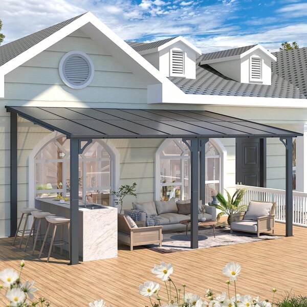 YODOLLA 16' X 10' Gazebo Outdoor Pergola For Patio, Large Wall-Mounted Hard Top 10x16 Lean To Metal Gazebo Shelter Pergolas And Gazebos With Patio Roof, Heavy Duty Awnings For Patio, Decks
