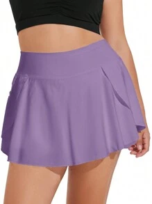 1pc Light Purple Shaping Lift Seamless Skort With Pockets For Women - Mauve Purple - View 1