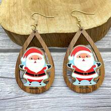 Christmas Cartoon Wooden Earrings, Holiday Gift, Christmas Earrings