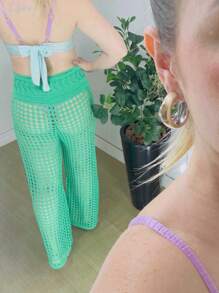 Knitted Beach Skirt Pants Hole Summer Fashion Women's High Waist Trousers Crochet Stitch Braid Fashion Blogger, Fashion, Holidays, Sand, Sea - Kem - Xem 7