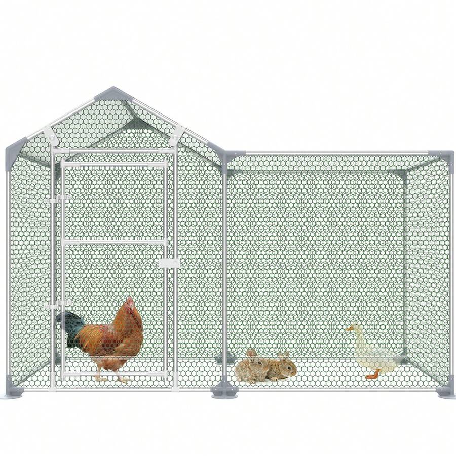 Froadp Outdoor Metal Rabbit Run With Sun Protection - Roof Door And Lock Stable Small Animal Run For Chickens, Ducks And Small Animals - 銀色 - 查看 1