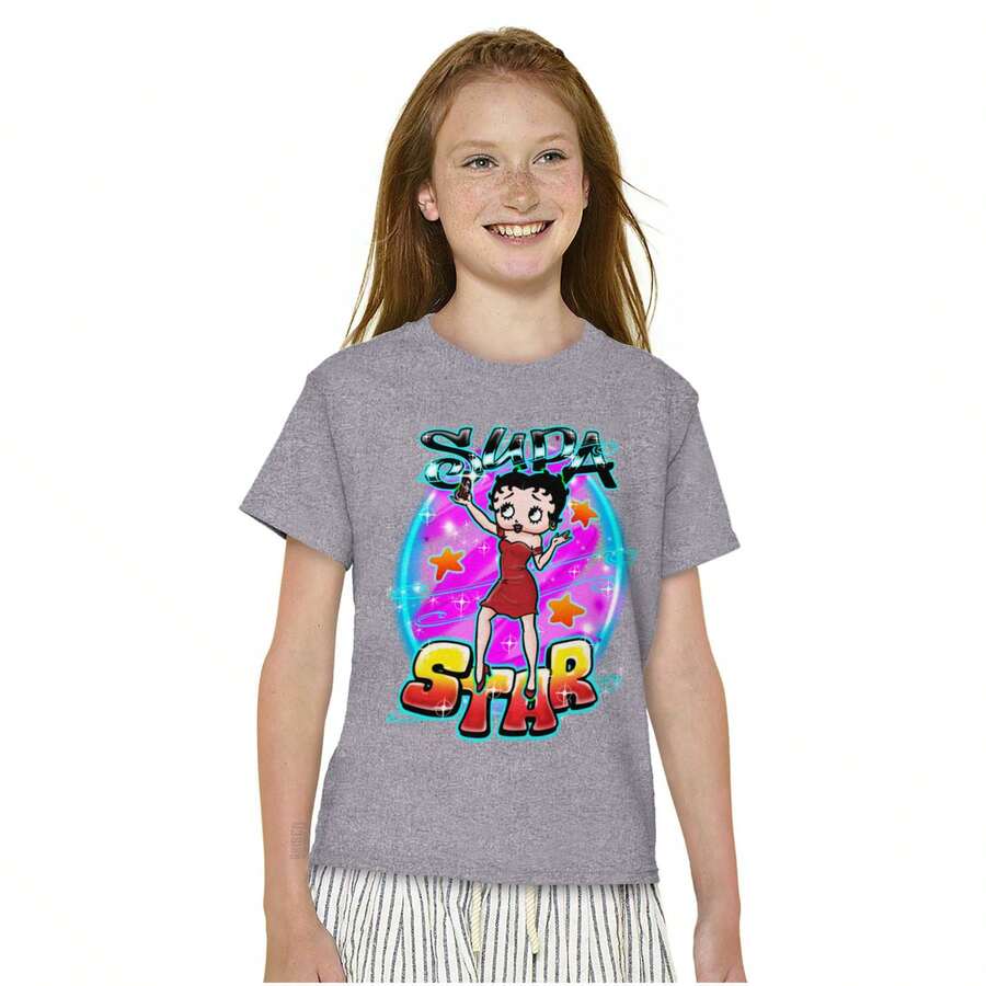 Betty Boop Air Brushed Supastar Girls Kids T Shirt Tees