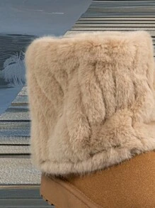 Botas de nieve para mujer 2025, botas cortas con plataforma de suela gruesa y forro térmico, cómodas botas de media pantorrilla de tacón medio plano casual y cálido con suela antideslizante, de estilo slip-on con pelaje, de alta gama, talla grande