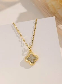 1pc Stainless Steel Gold-Plated Cubic Zirconia Cross Pendant Necklace, Elegant Bohemian Fashion Minimalist Korean Style Unisex Gift For Daily Casual Wear, Party, Street Style