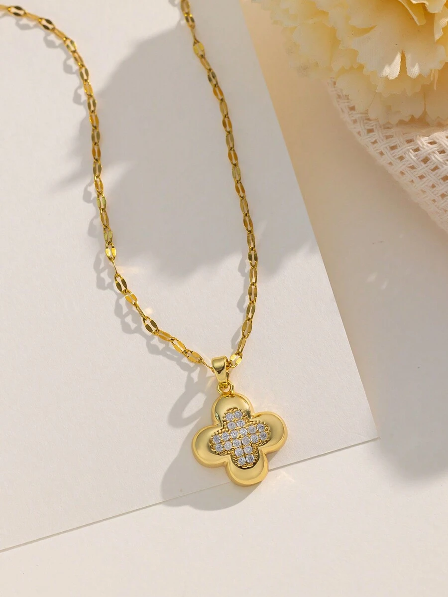 1pc Stainless Steel Gold-Plated Cubic Zirconia Cross Pendant Necklace, Elegant Bohemian Fashion Minimalist Korean Style Unisex Gift For Daily Casual Wear, Party, Street Style