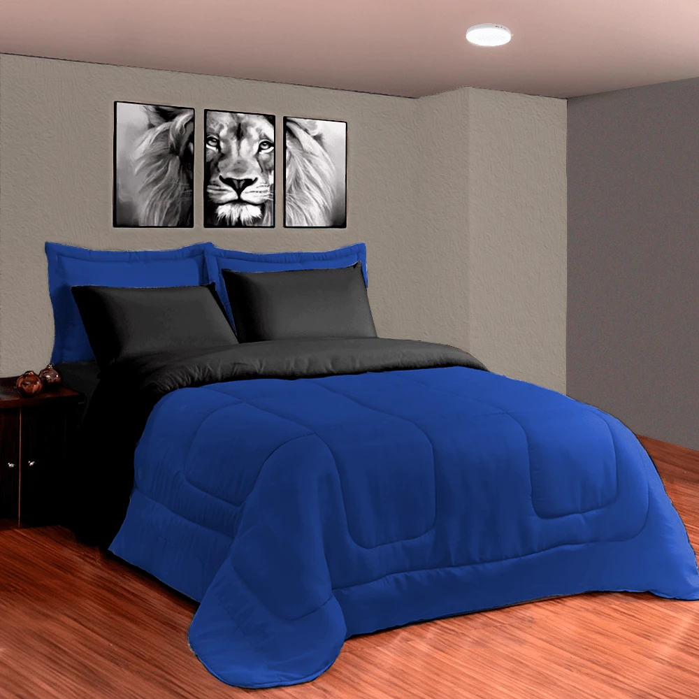 Duvet Kit Double-Sided Bedding Set 6 Pieces Queen Size - Xanh và đen - Xem 1