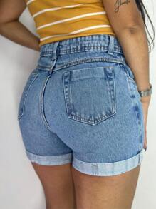 Short Mom Jeans, Plain And With Details - 霧霾藍 - 查看 4