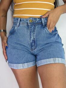 Short Mom Jeans, Plain And With Details - 霧霾藍 - 查看 1