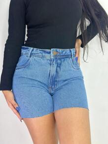 Short Mom Jeans, Plain And With Details - 水瓶藍 - 查看 2