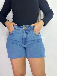 Short Mom Jeans, Plain And With Details - 水瓶藍 - 查看 4