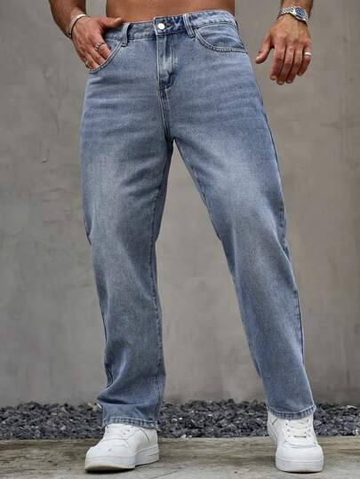 Men's Straight Leg Loose Fit Casual Fashion Jeans With Pockets