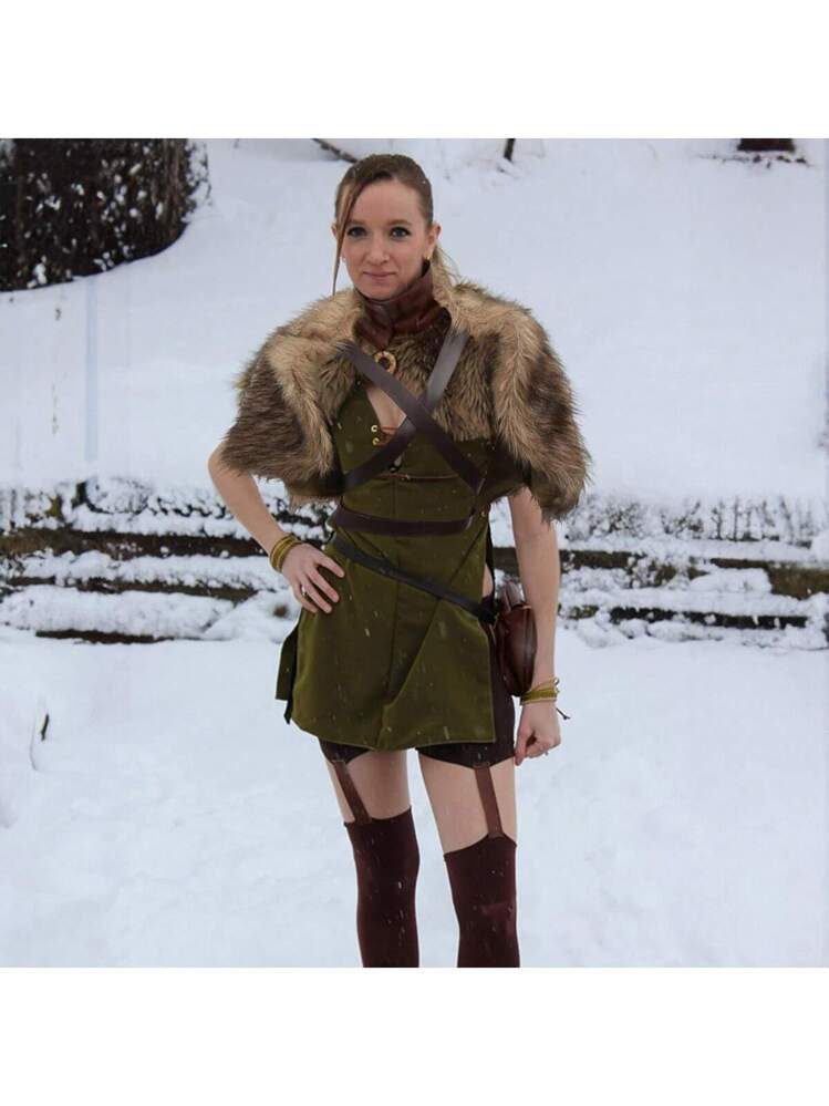 Collo A Scialle Vichingo In Pelliccia Sintetica – Accessorio Medievale Con Cintura, Marrone, Per Cosplay E Rievocazioni