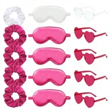 15 Stücke Brautjungfer Bademantel Set mit 5 Stücke Schlafmaske, 5 Stücke Elastikhaarbänder und 5 Stücke Brillen für den Hochzeitstag, Hochzeitsvorbereitungen, Junggesellenabschiede, Cosplay, Kostümpartys, Aufführungen