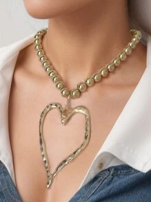 1 Stück Damen überdimensionierte Herz Anhänger Perlen Halskette, elegantes Design geeignet für den täglichen Gebrauch, Arbeit und Veranstaltungen