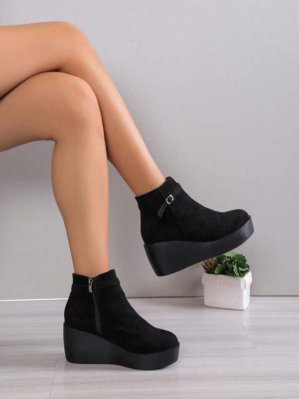 Idź z białą sukienką, 2024 Zima Nowe Grube Botki Z Podeszwą, Koturny Damskie Buty