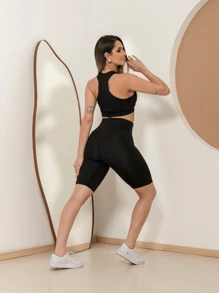 Kit 2 Women's Fitness High Waist Gym Sports Legging Bermuda Shorts