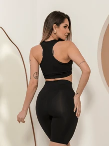 Kit 2 Women's Fitness High Waist Gym Sports Legging Bermuda Shorts