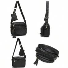 DIOSA LUNA Bolso Bandolera Con Cremallera de Trez Piezas Para Mujer, Set 3, Conjuntos Bolso Mano, Bandolera y Cartera - Negro - Ver 5