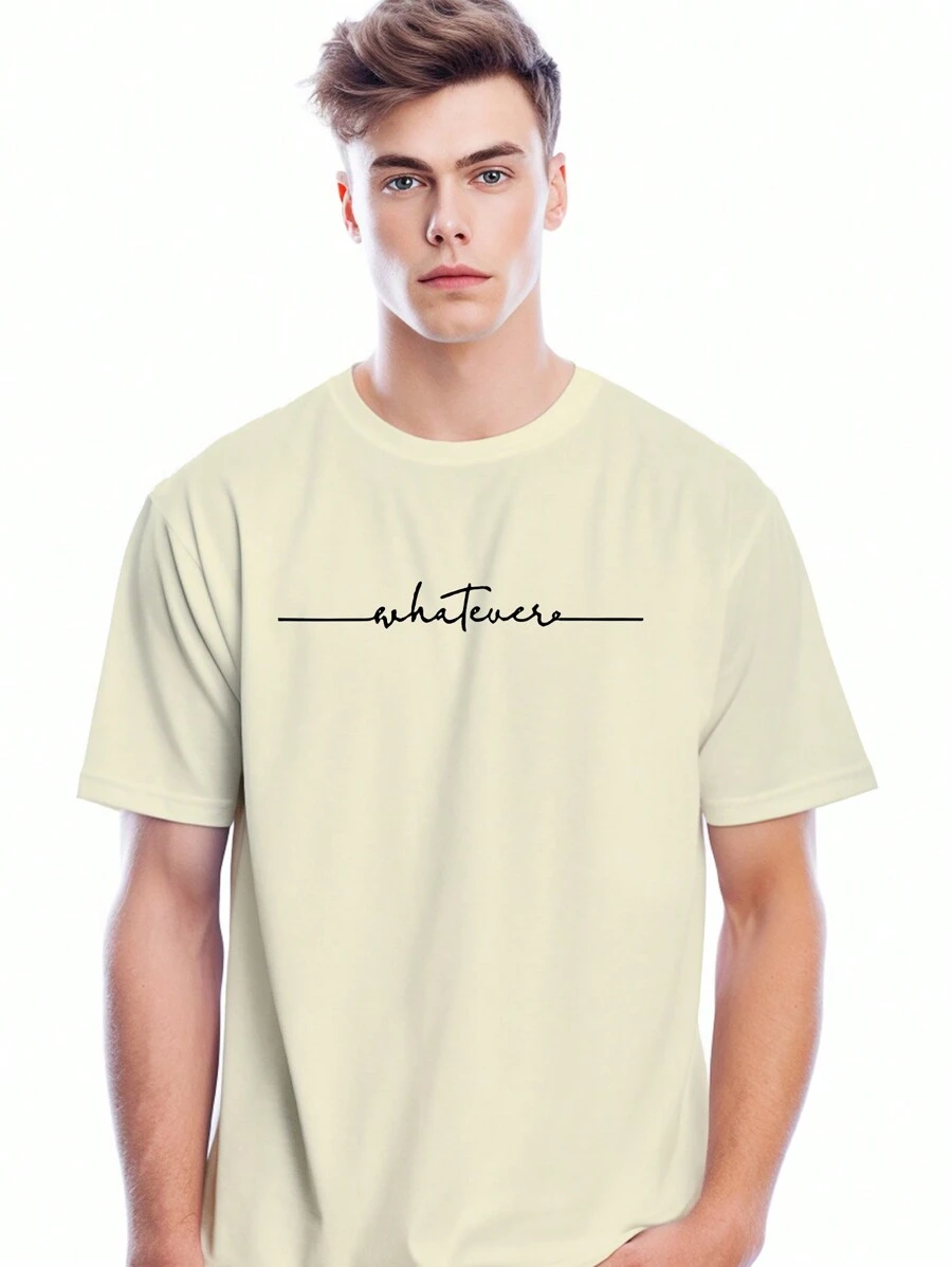 Unisex T-Shirt Men's Short Sleeve Shirt "Whatever" Print T-Shirt Street Style Shirt Yarn 30.1 100% Cotton - Màu be - Xem 1