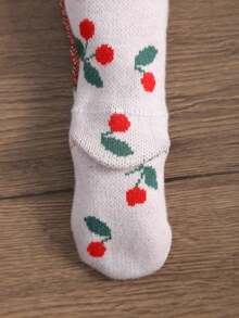 Baby Girls Cherry Pattern Ruffle Trim Long Sleeve Knit Romper