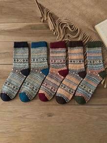 5 双女士冬季厚款柔软中筒袜