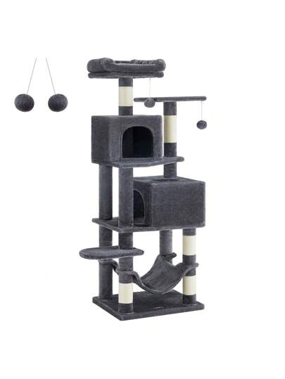  Feandrea Árbol para Gatos de 155 cm de Altura, 49 x 40 x 155 cm, Rascador para Gatos con 5 Postes, Felpa Multicapa, Gris Ahumado