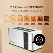 Aigostar 4 Slice Toaster Long Wide Slot, Stainless Steel, Digital Touch Control With LCD Display, 7 Browning Settings, Defrost Reheat Cancel Functions, 1400 W - UK Plug(220-240V) - View 2