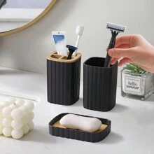 4Pcs Bathroom Set Soap Dispenser Toothbrush Cup And Bamboo Tray Set Countertop Toiletries Storage Set For Farmhouse Bathroom Decor Fall Decor Back To School