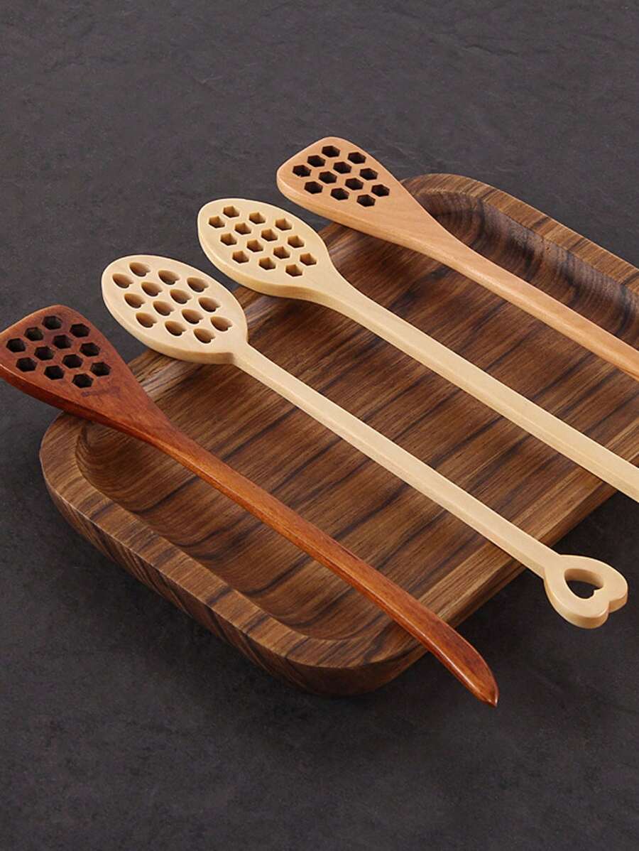 1pc Long Handle Wooden Coffee Stirring Spoon, Honey Wood Mixing Stick Creative Stirrer Multipurpose Wooden Spoon - Multicolor - View 1
