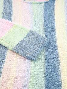 Acelitt Fashionable Plaid Color Block Long Sleeve Loose Oversized Pullover Sweater,Long Sleeve Tops - Multicolor - View 9