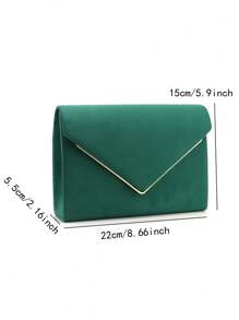 Green Women's Envelope Design Evening Bag, Party/Wedding Clutch With Chain Strap, Velvet Fashion Wallet - Green - View 2